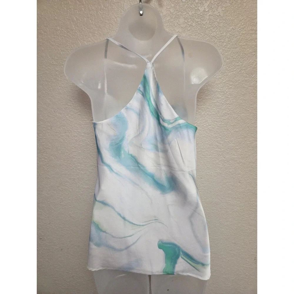 Express Womens Cami Top, Sleeveless, Marble‎ Print, Cowl Neck, White Blue Green - Picture 3 of 6
